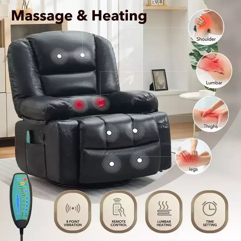 Rocker Recliner Chairs for Adults w/Vibration Massage and Heating,360 Swivel Rocker Glider Recliner,Extra Wide Manual Lazy Chair