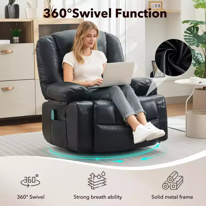 Rocker Recliner Chairs for Adults w/Vibration Massage and Heating,360 Swivel Rocker Glider Recliner,Extra Wide Manual Lazy Chair