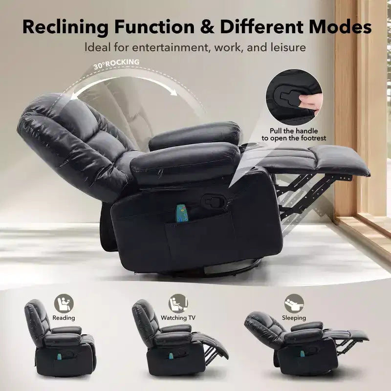 Rocker Recliner Chairs for Adults w/Vibration Massage and Heating,360 Swivel Rocker Glider Recliner,Extra Wide Manual Lazy Chair