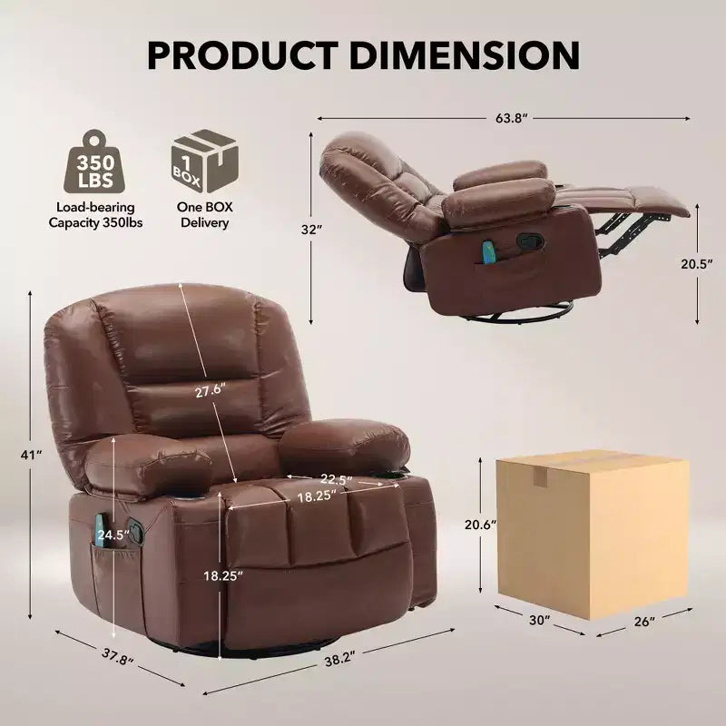 Rocker Recliner Chairs for Adults w/Vibration Massage and Heating,360 Swivel Rocker Glider Recliner,Extra Wide Manual Lazy Chair