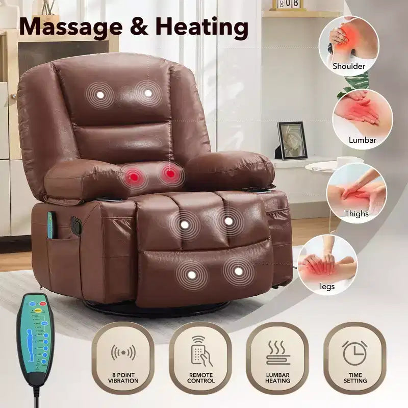Rocker Recliner Chairs for Adults w/Vibration Massage and Heating,360 Swivel Rocker Glider Recliner,Extra Wide Manual Lazy Chair