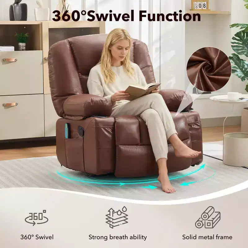 Rocker Recliner Chairs for Adults w/Vibration Massage and Heating,360 Swivel Rocker Glider Recliner,Extra Wide Manual Lazy Chair