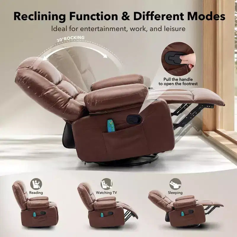 Rocker Recliner Chairs for Adults w/Vibration Massage and Heating,360 Swivel Rocker Glider Recliner,Extra Wide Manual Lazy Chair