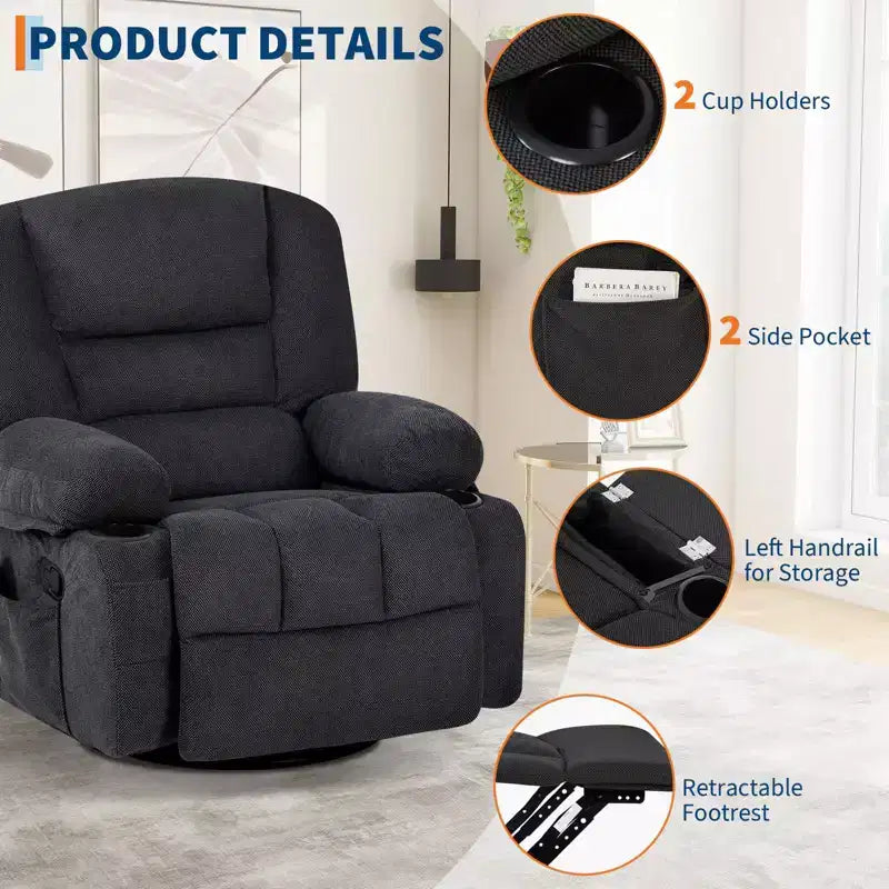 Rocker Recliner Chairs for Adults w/Vibration Massage and Heating,360 Swivel Rocker Glider Recliner,Extra Wide Manual Lazy Chair