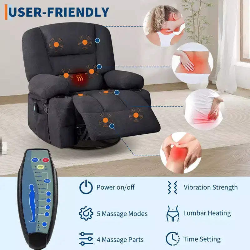 Rocker Recliner Chairs for Adults w/Vibration Massage and Heating,360 Swivel Rocker Glider Recliner,Extra Wide Manual Lazy Chair