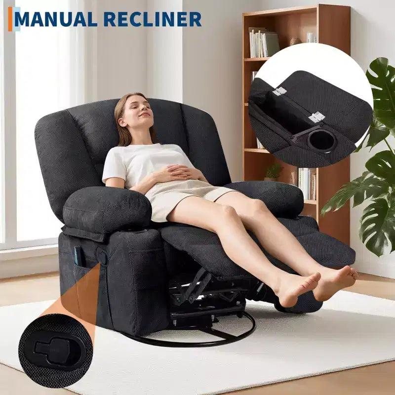 Rocker Recliner Chairs for Adults w/Vibration Massage and Heating,360 Swivel Rocker Glider Recliner,Extra Wide Manual Lazy Chair