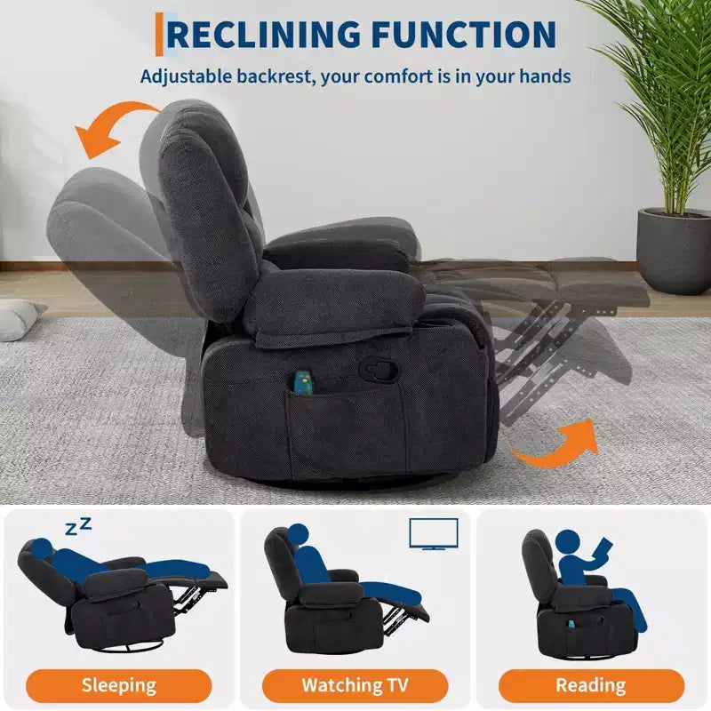 Rocker Recliner Chairs for Adults w/Vibration Massage and Heating,360 Swivel Rocker Glider Recliner,Extra Wide Manual Lazy Chair