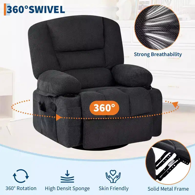 Rocker Recliner Chairs for Adults w/Vibration Massage and Heating,360 Swivel Rocker Glider Recliner,Extra Wide Manual Lazy Chair