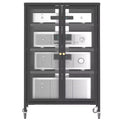 VIYET 36 Media Storage Cabinet with Wheels - 4 Adjustable Glass Shelves & Locking Door, Heavy-Duty Steel AV TV Stand for Living Room, Black