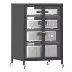 VIYET 36 Media Storage Cabinet with Wheels - 4 Adjustable Glass Shelves & Locking Door, Heavy-Duty Steel AV TV Stand for Living Room, Black