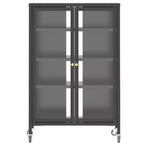 VIYET 36 Media Storage Cabinet with Wheels - 4 Adjustable Glass Shelves & Locking Door, Heavy-Duty Steel AV TV Stand for Living Room, Black