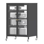VIYET 36 Media Storage Cabinet with Wheels - 4 Adjustable Glass Shelves & Locking Door, Heavy-Duty Steel AV TV Stand for Living Room, Black