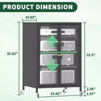 VIYET 36 Media Storage Cabinet with Wheels - 4 Adjustable Glass Shelves & Locking Door, Heavy-Duty Steel AV TV Stand for Living Room, Black
