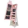 Karl Home Kids MDF Bunny Jewelry Cabinet in Pink Jewelry Armoire with Mirror, 1 Door and 1 Fabric Drawer