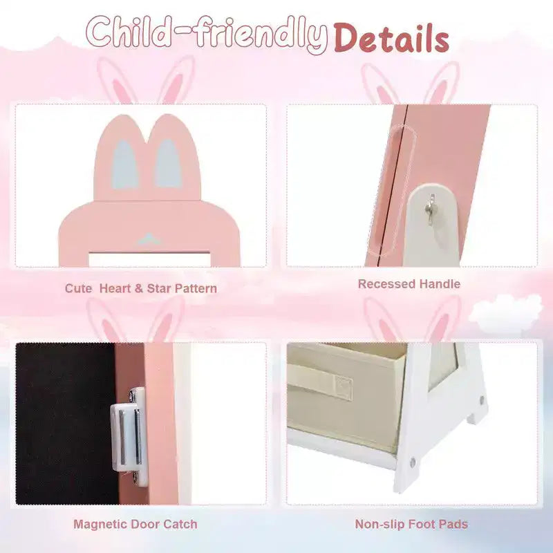 Meuble à bijoux Karl Home pour enfants en MDF rose avec miroir, 1 porte et 1 tiroir en tissu