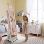 Meuble à bijoux Karl Home pour enfants en MDF rose avec miroir, 1 porte et 1 tiroir en tissu
