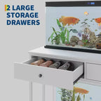 Meuble de support pour aquarium de 150 à 190 litres avec prises, 2 supports d'aquarium et de terrarium avec tiroirs de rangement, pieds réglables en hauteur, capacité de 300 kg, blanc