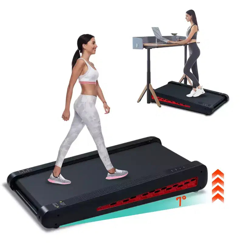 Okak Walking Pad Treadmill with 7 Incline, Folding Treadmill with 2.55HP and LED Display, Under Desk Treadmill for Home, Office, Black+Gray