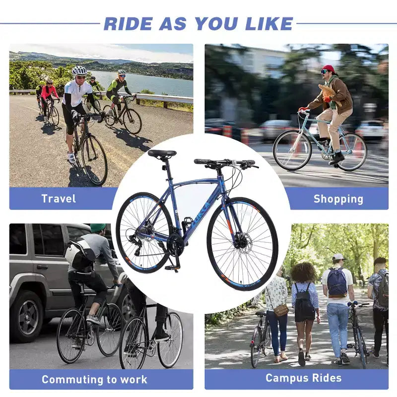 Vélo de route avec transmission 24 vitesses, vélo 700C avec freins à disque, cadre léger en alliage d'aluminium, vélo hybride de route pour hommes et femmes