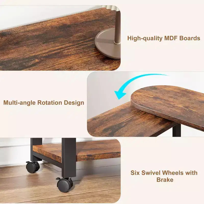 COZONY 360 Rotating Side Table with Charging Station, Mobile End Table with Wheels and Storage
