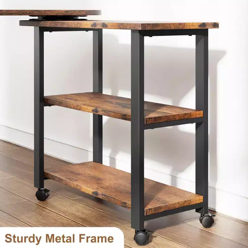 COZONY 360 Rotating Side Table with Charging Station, Mobile End Table with Wheels and Storage