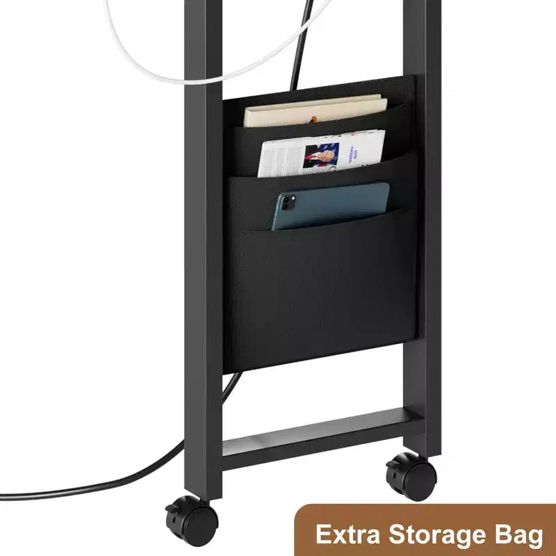 COZONY 360 Rotating Side Table with Charging Station, Mobile End Table with Wheels and Storage