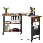 COZONY 360 Rotating Side Table with Charging Station, Mobile End Table with Wheels and Storage