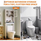 Over The Toilet Storage Cabinet with Adjustable Shelves & Tempered Glass Doors,Space Saving Freestanding Bathroom Organizer