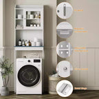 Over The Toilet Storage Cabinet with Adjustable Shelves & Tempered Glass Doors,Space Saving Freestanding Bathroom Organizer