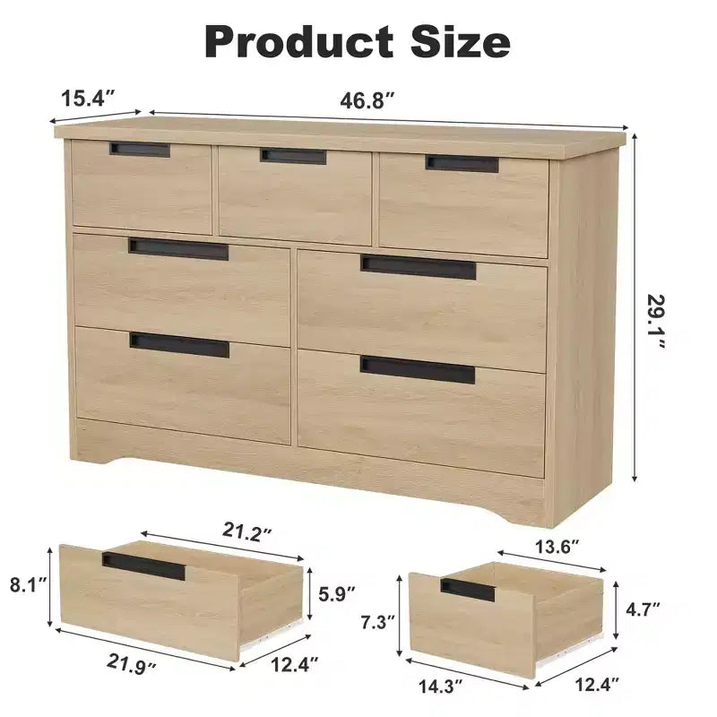 7-Drawer Dresser with Embedded Handles, Modern Wood Chest of Drawers for Bedroom, Nursery, Living Room, Easy Assembly, Anti-Tip Safety
