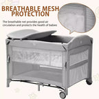 Acekool 5-in-1 Pack and Play Bedside Sleeper with Bassinet, Diaper Changer & Toy, Portable Crib Playard for Newborn to Toddler, Grey