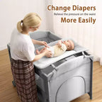 Acekool 5-in-1 Pack and Play Bedside Sleeper with Bassinet, Diaper Changer & Toy, Portable Crib Playard for Newborn to Toddler, Grey