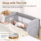 Acekool 5-in-1 Pack and Play Bedside Sleeper with Bassinet, Diaper Changer & Toy, Portable Crib Playard for Newborn to Toddler, Grey