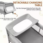 Acekool 5-in-1 Pack and Play Bedside Sleeper with Bassinet, Diaper Changer & Toy, Portable Crib Playard for Newborn to Toddler, Grey