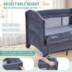 Acekool 5-in-1 Pack and Play Bedside Sleeper with Bassinet, Diaper Changer & Toy, Portable Crib Playard for Newborn to Toddler, Grey