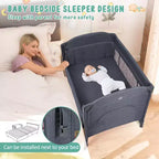 Acekool 5-in-1 Pack and Play Bedside Sleeper with Bassinet, Diaper Changer & Toy, Portable Crib Playard for Newborn to Toddler, Grey