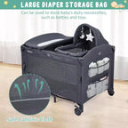 Acekool 5-in-1 Pack and Play Bedside Sleeper with Bassinet, Diaper Changer & Toy, Portable Crib Playard for Newborn to Toddler, Grey