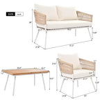 GDFStudio Shaun 4 Piece Boho Patio Conversation Set with Acacia Wood Coffee Table and Metal Seating