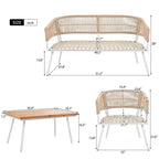 GDFStudio Shaun 4 Piece Boho Patio Conversation Set with Acacia Wood Coffee Table and Metal Seating