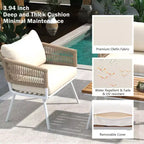 GDFStudio Shaun 4 Piece Boho Patio Conversation Set with Acacia Wood Coffee Table and Metal Seating