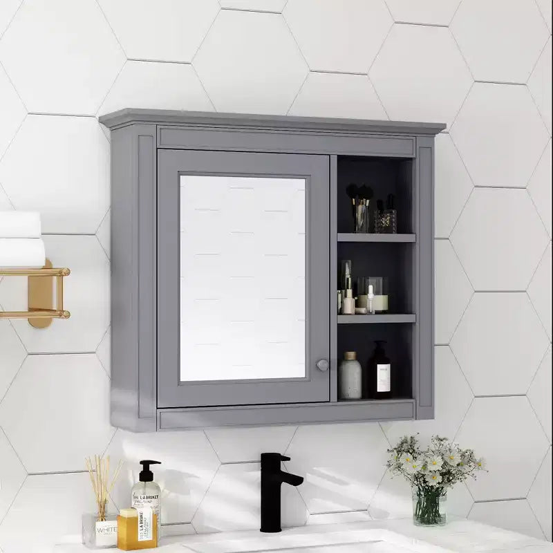 CASAINC 30 x 28 Bathroom Medicine Cabinet with Mirror and 3 Open Shelves, Wall-Mounted (No Vanity)