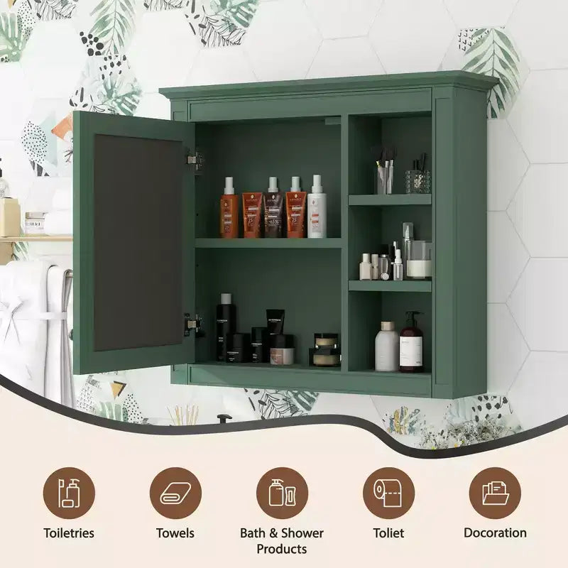 CASAINC 30 x 28 Bathroom Medicine Cabinet with Mirror and 3 Open Shelves, Wall-Mounted (No Vanity)