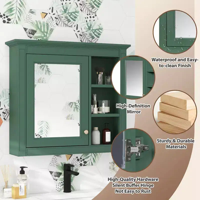 CASAINC 30 x 28 Bathroom Medicine Cabinet with Mirror and 3 Open Shelves, Wall-Mounted (No Vanity)