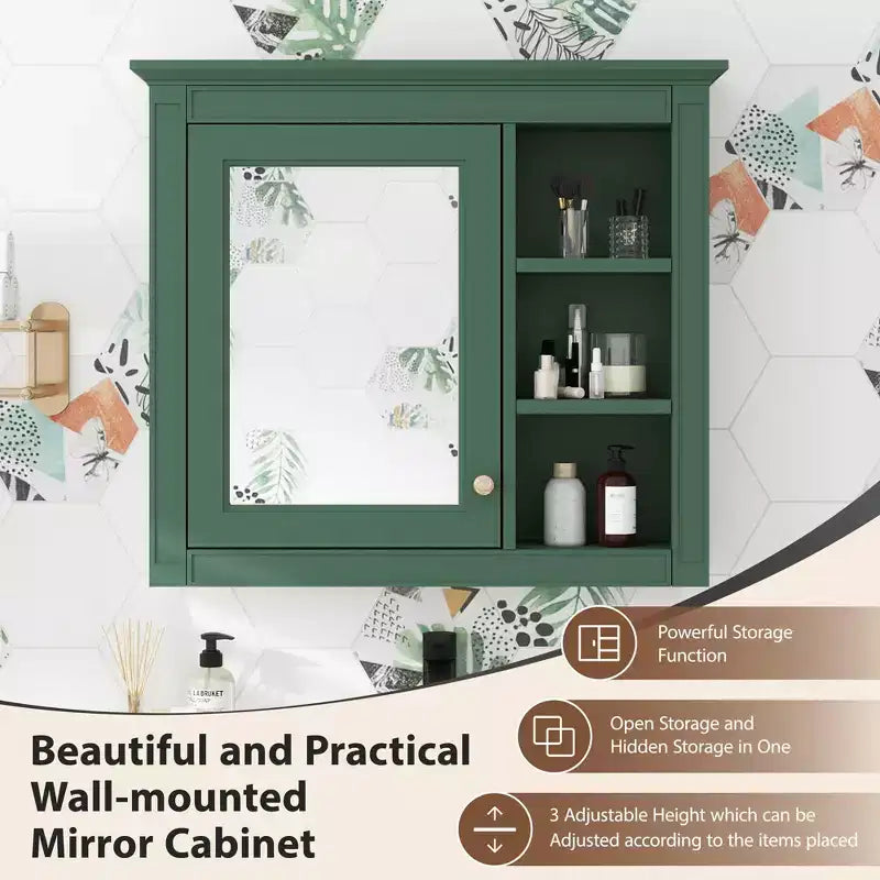 CASAINC 30 x 28 Bathroom Medicine Cabinet with Mirror and 3 Open Shelves, Wall-Mounted (No Vanity)