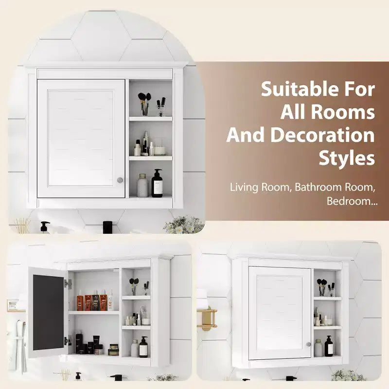 CASAINC 30 x 28 Bathroom Medicine Cabinet with Mirror and 3 Open Shelves, Wall-Mounted (No Vanity)