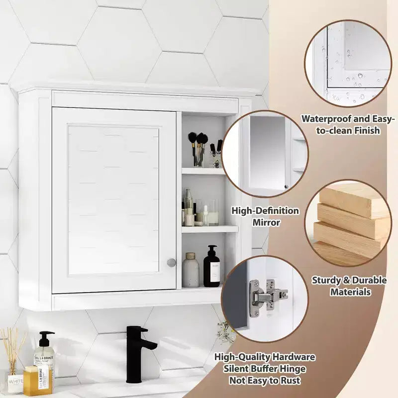 CASAINC 30 x 28 Bathroom Medicine Cabinet with Mirror and 3 Open Shelves, Wall-Mounted (No Vanity)