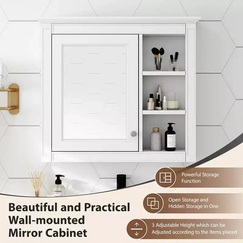 CASAINC 30 x 28 Bathroom Medicine Cabinet with Mirror and 3 Open Shelves, Wall-Mounted (No Vanity)