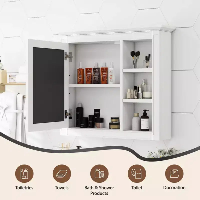 CASAINC 30 x 28 Bathroom Medicine Cabinet with Mirror and 3 Open Shelves, Wall-Mounted (No Vanity)