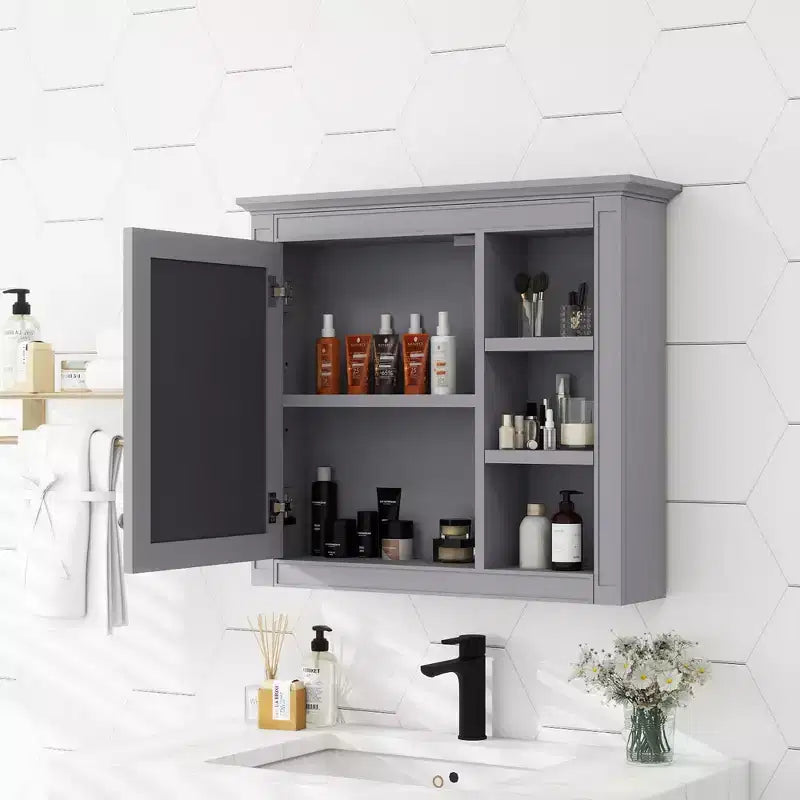 CASAINC 30 x 28 Bathroom Medicine Cabinet with Mirror and 3 Open Shelves, Wall-Mounted (No Vanity)