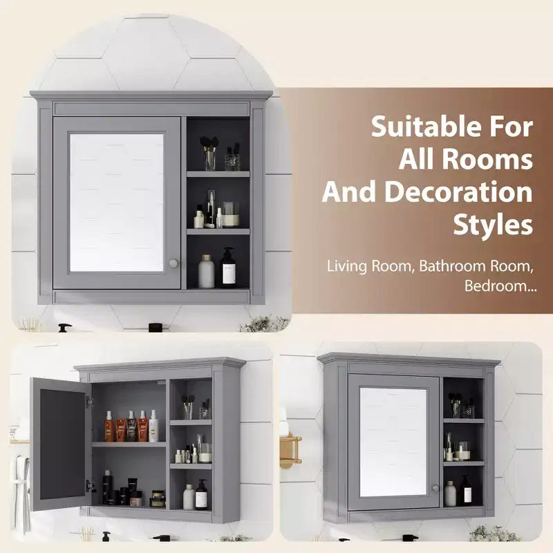 CASAINC 30 x 28 Bathroom Medicine Cabinet with Mirror and 3 Open Shelves, Wall-Mounted (No Vanity)